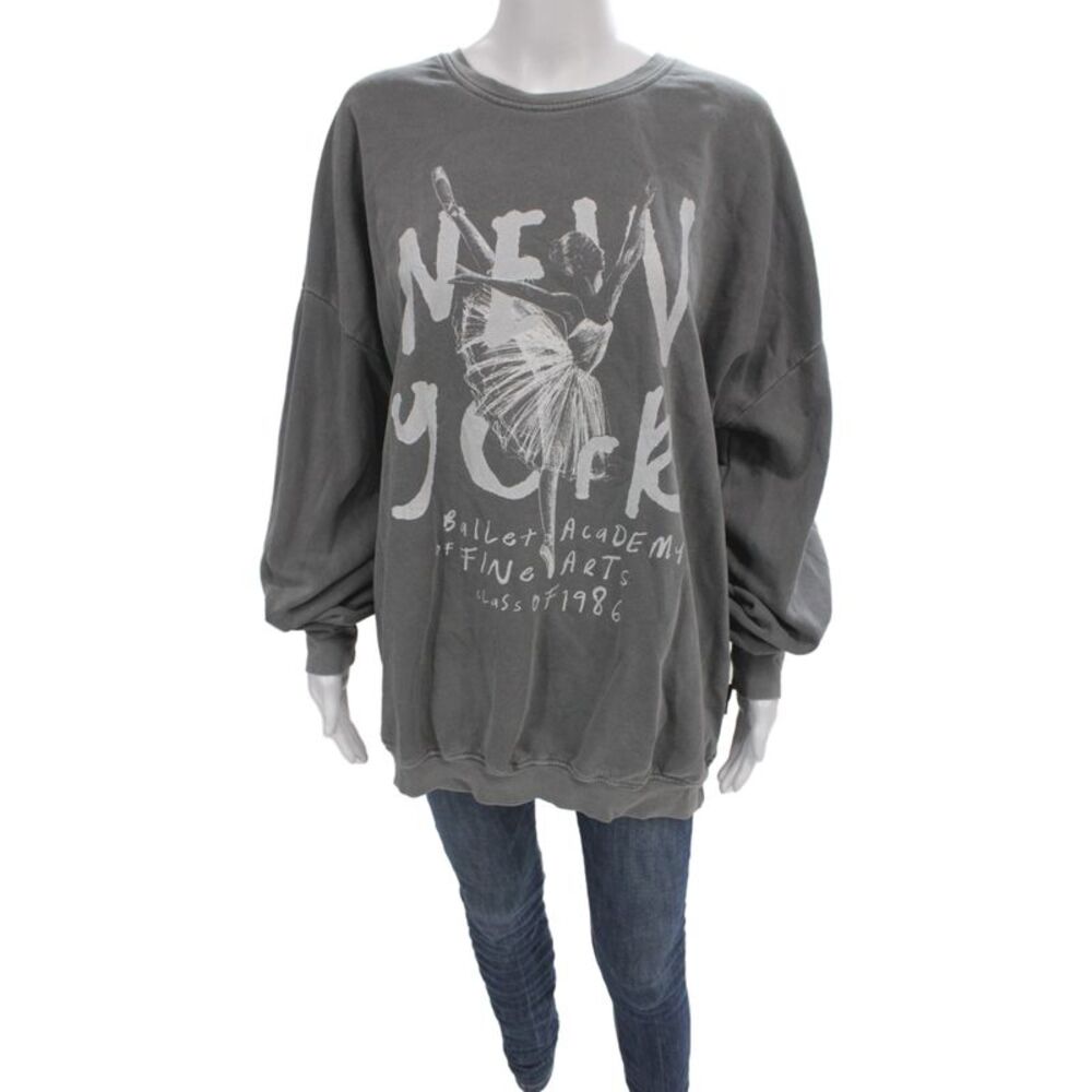 The Laundry Room Women Pullover Gray Cotton Crew Neck Long Sleeve Size M